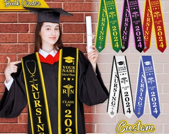 Personalized 2024 Nursing Stole, Nursing Graduation gift, Custom Graduation Sash, Nursing Graduation Stole, RN Nursing Stole Class Of 2024