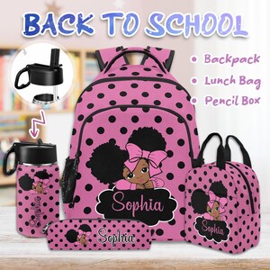 Personalized Backpack For Kids,Custom Back To School Black Girl Backpack, Lunch Bag, Pencil Pouch,Name on School Bag, Birthday Kids Gift