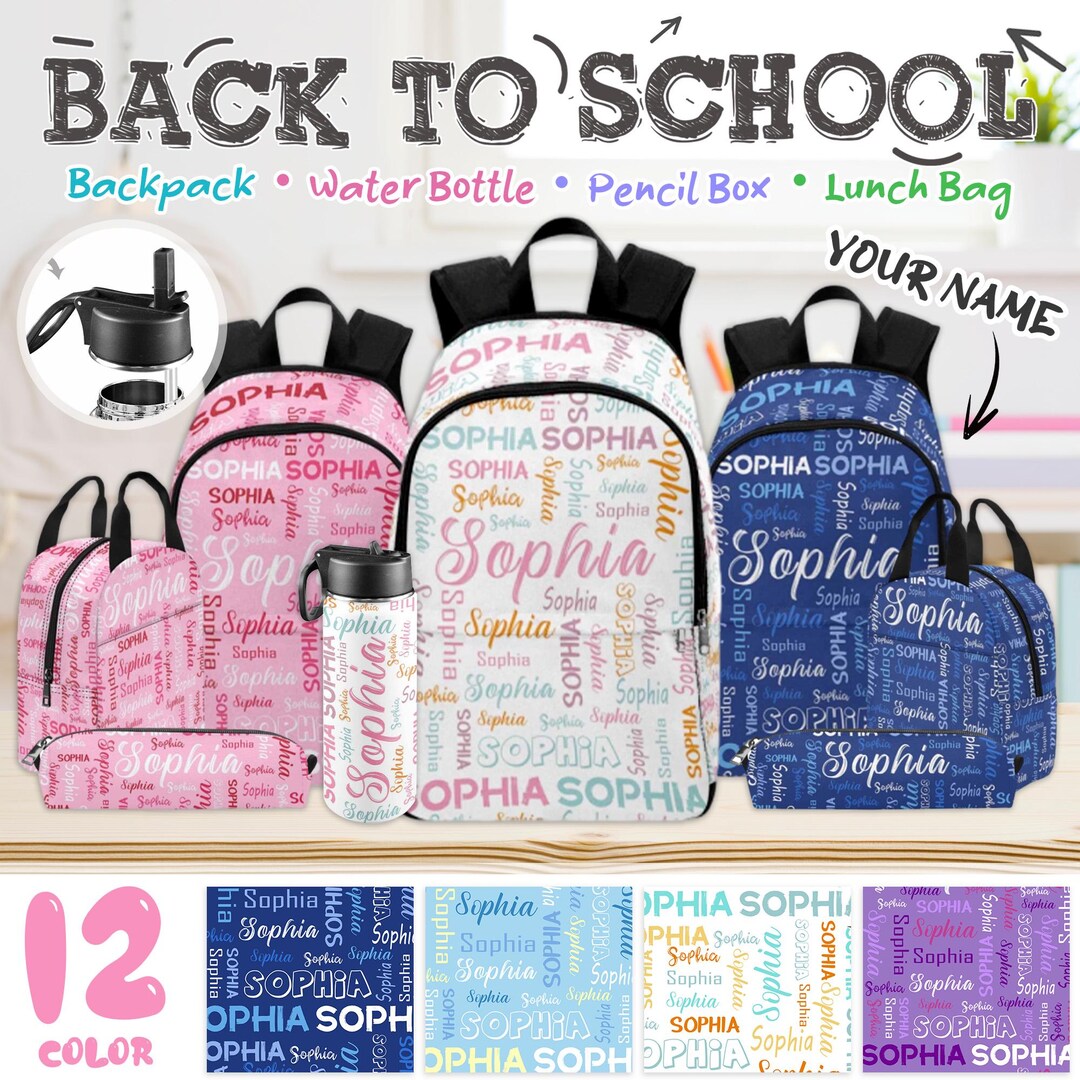 Personalized Kids Backpack Set: Custom Name School Bag, Lunchbox ...