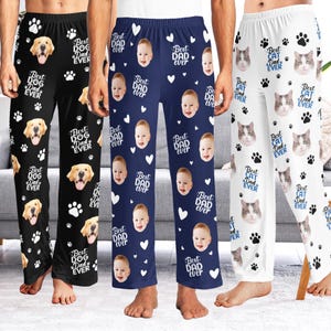 BEST DAD EVER Pajama Pants with Faces,Custom Christmas Gift for Dad,Custom Photo Face Pajamas, Personalized socks Pajama Pants,Gifts for Dad