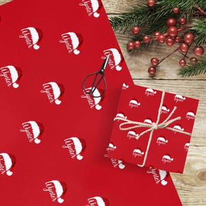 Personalized Christmas hat gift Wrapping Paper, Christmas Gift Wrap Personalized, Custom name Wrapping Paper, name on gift Wrapping Paper