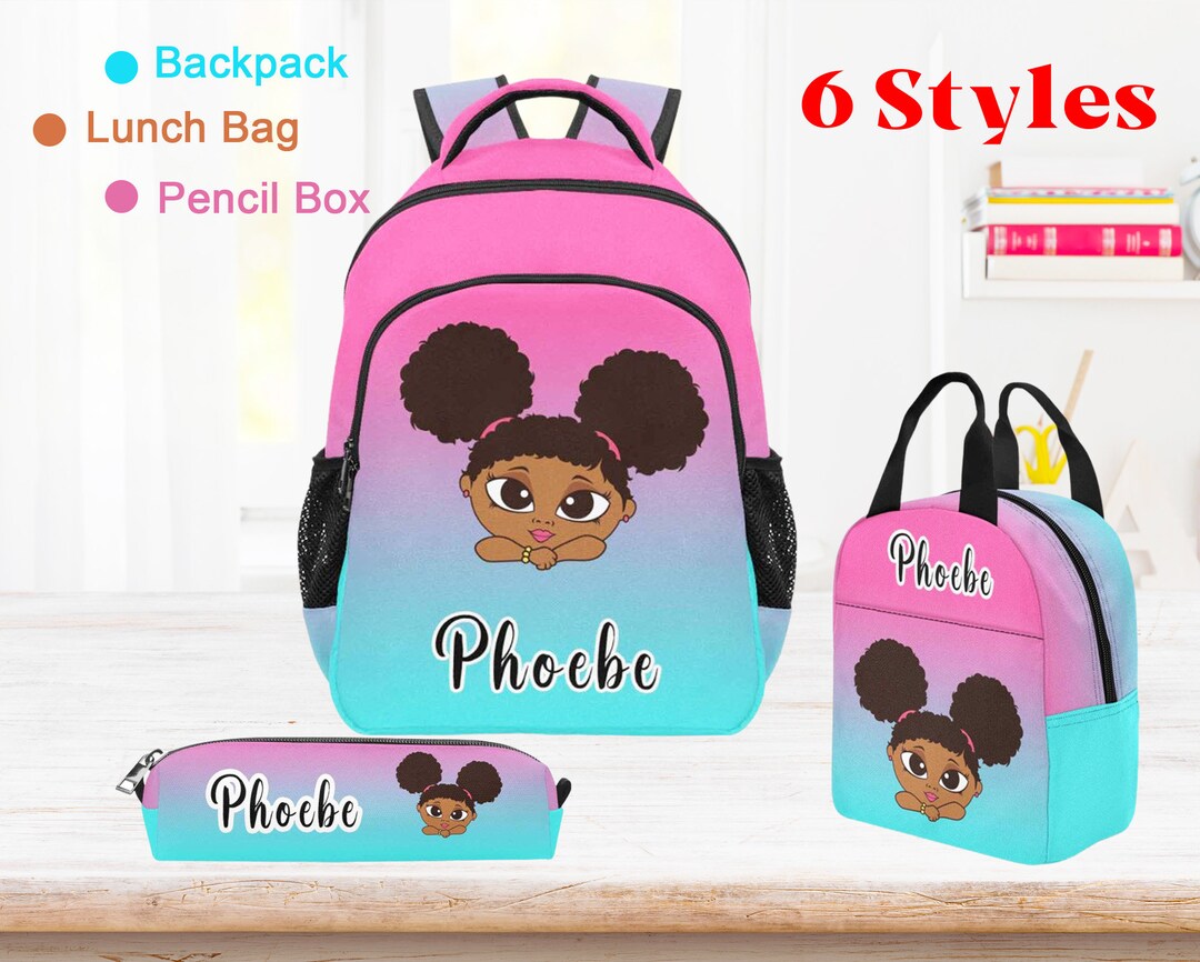 Personalized Afro Girl Backpack Set: Custom Name Back to School Gift - Etsy