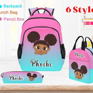 Personalized Afro Girl Backpack Set: Custom Name Back to School Gift