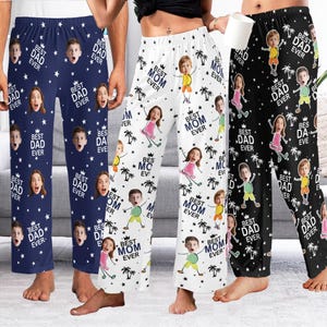 BEST DAD EVER Pajama Pants, Father&#39;s Day Gifts for Dad, Custom Photo Face Pajamas, Personalized socks Pajama Pants with Faces, Gifts for Dad