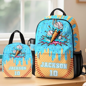 Personalized Ice Cream Drip Backpack Set: Custom Name Baseball Bag