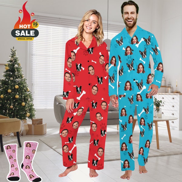 Custom Face Pajamas Woman Man, Personalized Family Photo Pj Set Pants, Custom Dog Pajamas, custom Valentine's Day pj, Gift for Her/Him