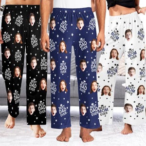 BEST DAD EVER Pajama Pants with Faces, Father&#39;s Day Gifts for Dad, Personalized Photo Face Pajamas, Custom socks Pajama Pants, Gifts for Dad