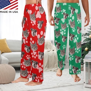 Custom Pet Face Pajama Pants, Custom Women Men pajamas, Personalized Couple Pajamas, Custom Dog Face PJ Pants, Pet Lovers BF Gift for him