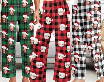 Custom Face Christmas Pajama Pants: Personalized Photo Plaid PJs