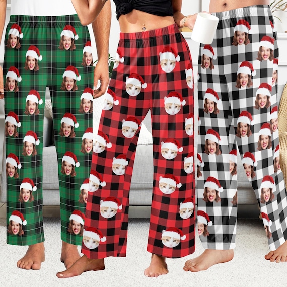 Custom Photo Pajama Pants For Men - Personalized With Three Family Faces Print, Soft Polyester - View #11