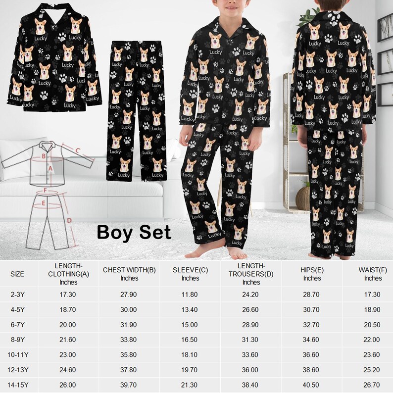 Custom Pet Face Pajamas: Personalized Photo＆Name Pjs Set Boy's Pajama set