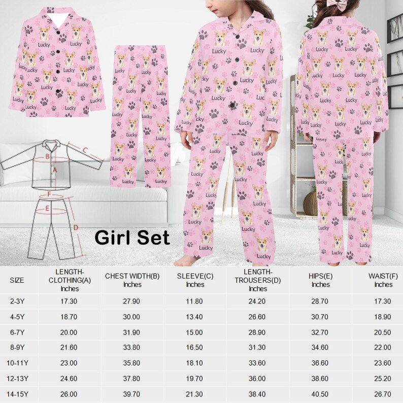 Custom Pet Face Pajamas: Personalized Photo＆Name Pjs Set Girl's Pajama set