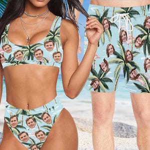 Custom Couples Matching Swimwear Swimsuits Swimming Trunks with face, custom Swimwear with face, Custom Swimwear for woman man, beach party