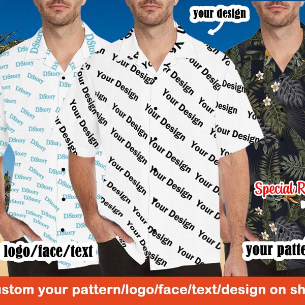 Custom Your Design Men's woman's All Over Print Hawaiian Shirt, Personalized shirt for man woman, Group shirt custom,Custom shirts logo face