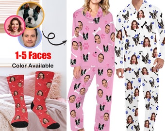 Custom Pajamas for dog, Personalized Pajama Set for pet, Custom Dog Face Pajamas, custom pajama pants woman men, Custom socks,Christmas Gift