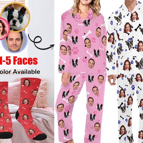 Custom Pajamas for dog, Personalized Pajama Set for pet, Custom Dog Face Pajamas, custom pajama pants woman men, Custom socks,Christmas Gift