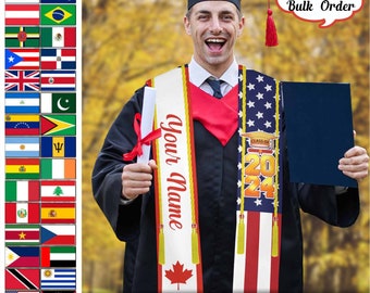 Custom Class of 2024 Stoles, Mixed Country Flag Graduation Stoles Sash Graduate Stoles, Graduation Gift, StoleMixed Two Flag Grad Stole