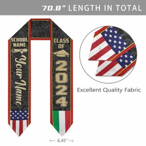 StoleMixed Two Flag Grad Stole, Personalized Class of 2024 Stoles, Mixed Country Flag Graduation Stoles Sash Grad Stoles, Graduation Gift image 3