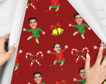 Custom Face Christmas Gift Wrapping Paper, Personalized USA Design