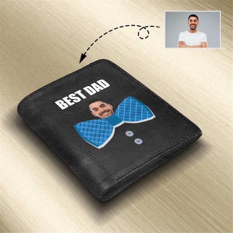 Custom Face Best Dad Blue Bow Leather Wallet