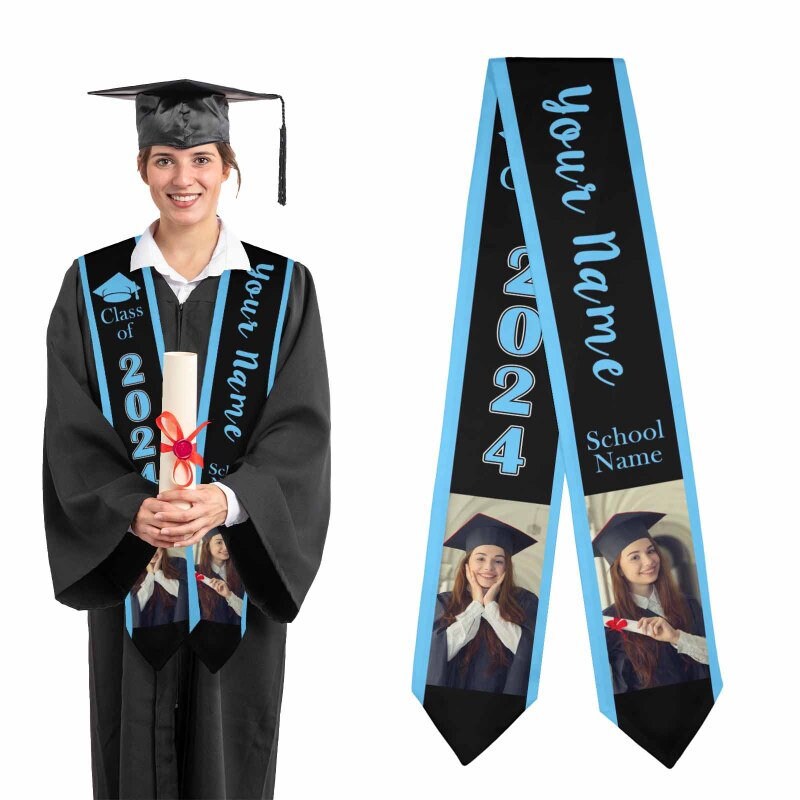 Class Of 2025 Custom Flag Graduation Stoles With Photo - Graduation Gift