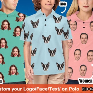 Father&#39;s Day gift Men&#39;s woman&#39;s Kid&#39;s All Over Print polo shirt Custom polo shirt Personalize polo logo dog face on shirt for men woman kids