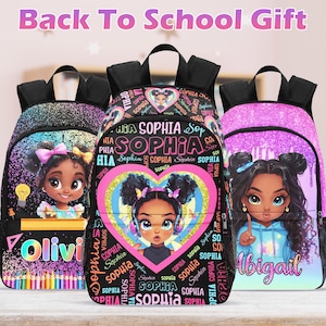 Personalized Backpack for Kids,Custom Afro Black Girl School Bag,Lunch Bag,Pencil Box,Water Bottle, Custom Name Book Bag,Back to School Gift