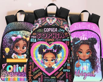 Personalized Afro Girl Backpack Set: Custom School Bag, Lunch Bag & Water Bottle