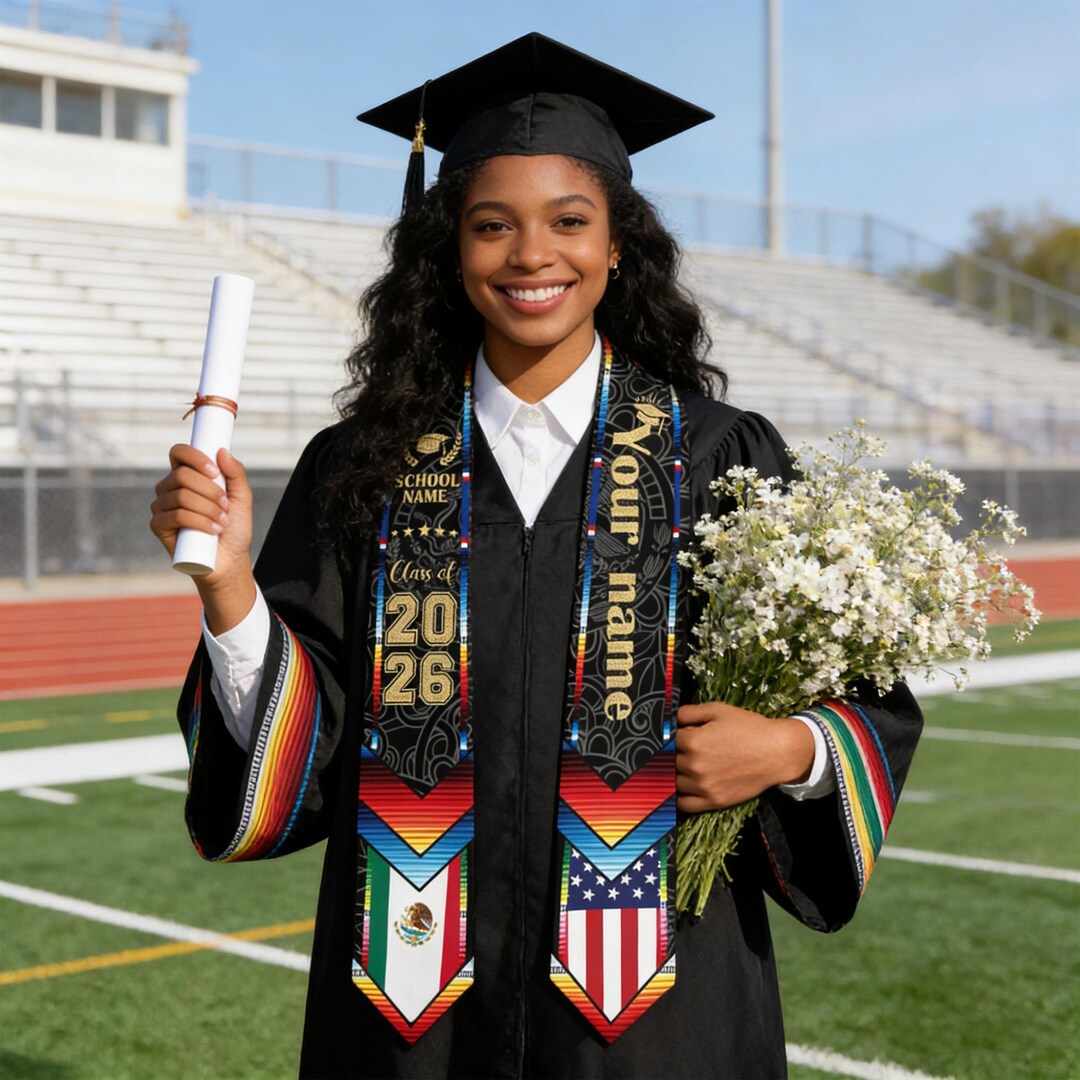 Custom Flag Graduation Stoles, American, Mexican, Salvadoran Flag Sash ...