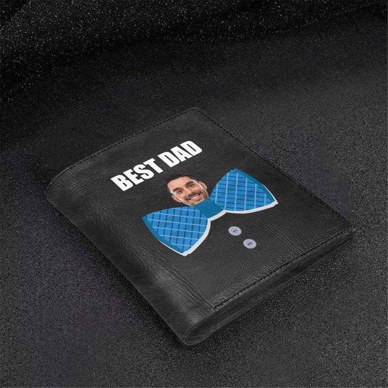 Custom Face Best Dad Blue Bow Leather Wallet