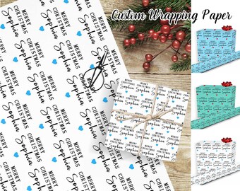 Personalized Name Collage Wrapping Paper Roll, Custom Christmas Gift Wrap