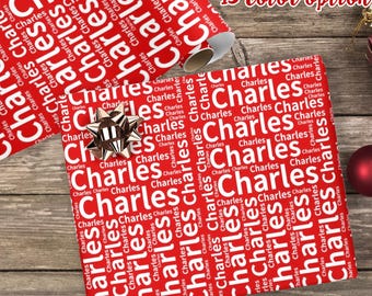 Custom Name Christmas Wrapping Paper, Personalized Gift Wrap