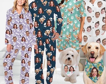 Personalized Face Pajama Set: Custom Photo PJs for Women & Men, Pet Background/Christmas background