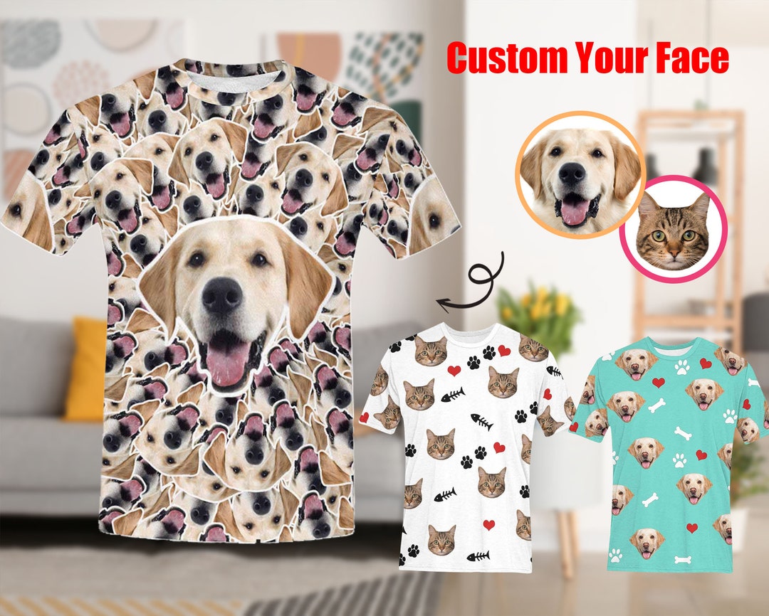 Custom Pet Face Men's All Over Print T Shirt, Dog Face Shirt Man ...