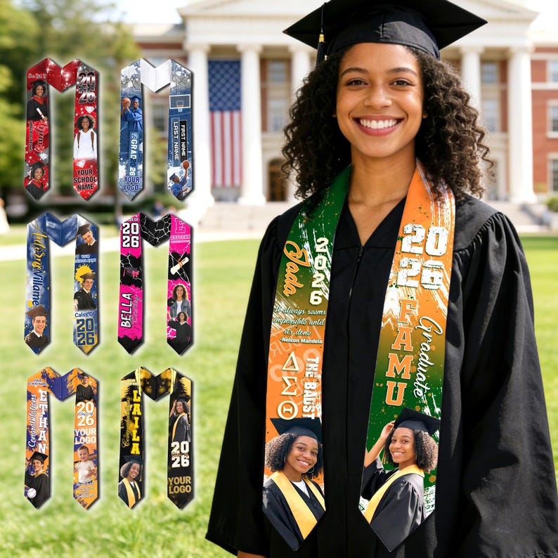 Graduation Robe Items Sashes Custom Graduation Stole, Personalized Photo Logo Gradute Sash Class of ...