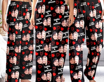 Custom Photo Pajama pants, Personalized Face & Text pajamas Valentines Gift