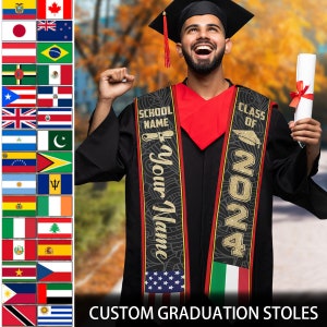 StoleMixed Two Flag Grad Stole, Personalized Class of 2024 Stoles, Mixed Country Flag Graduation Stoles Sash Grad Stoles, Graduation Gift image 1