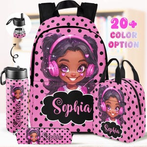 Custom Afro Black Girl Backpack, Lunch Bag, Pencil Pouch, Water Bottle,Blanket, Name on Black Girl School Bag, Back to School Gifts for Kids