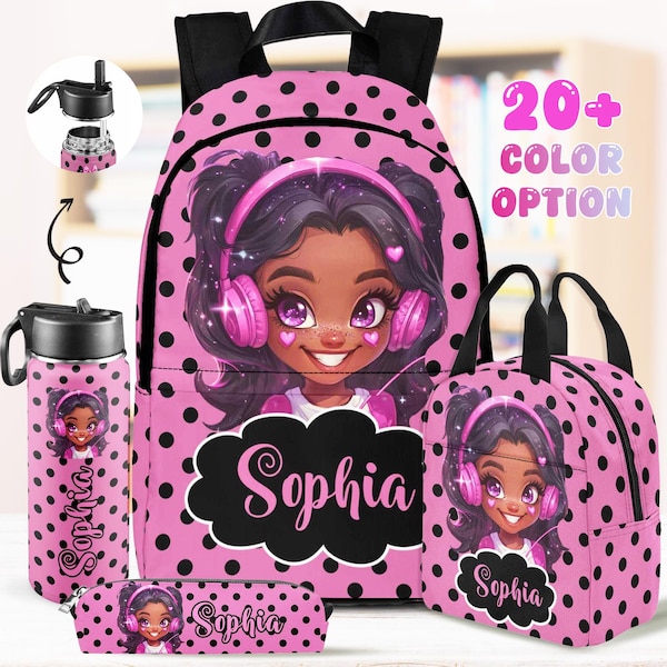 Personalized Afro Black Girl School Set: Backpack, Lunch Bag, Blanket