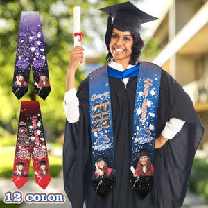 Custom School Logo Graduation Stole: Personalized Photo Grad Sash