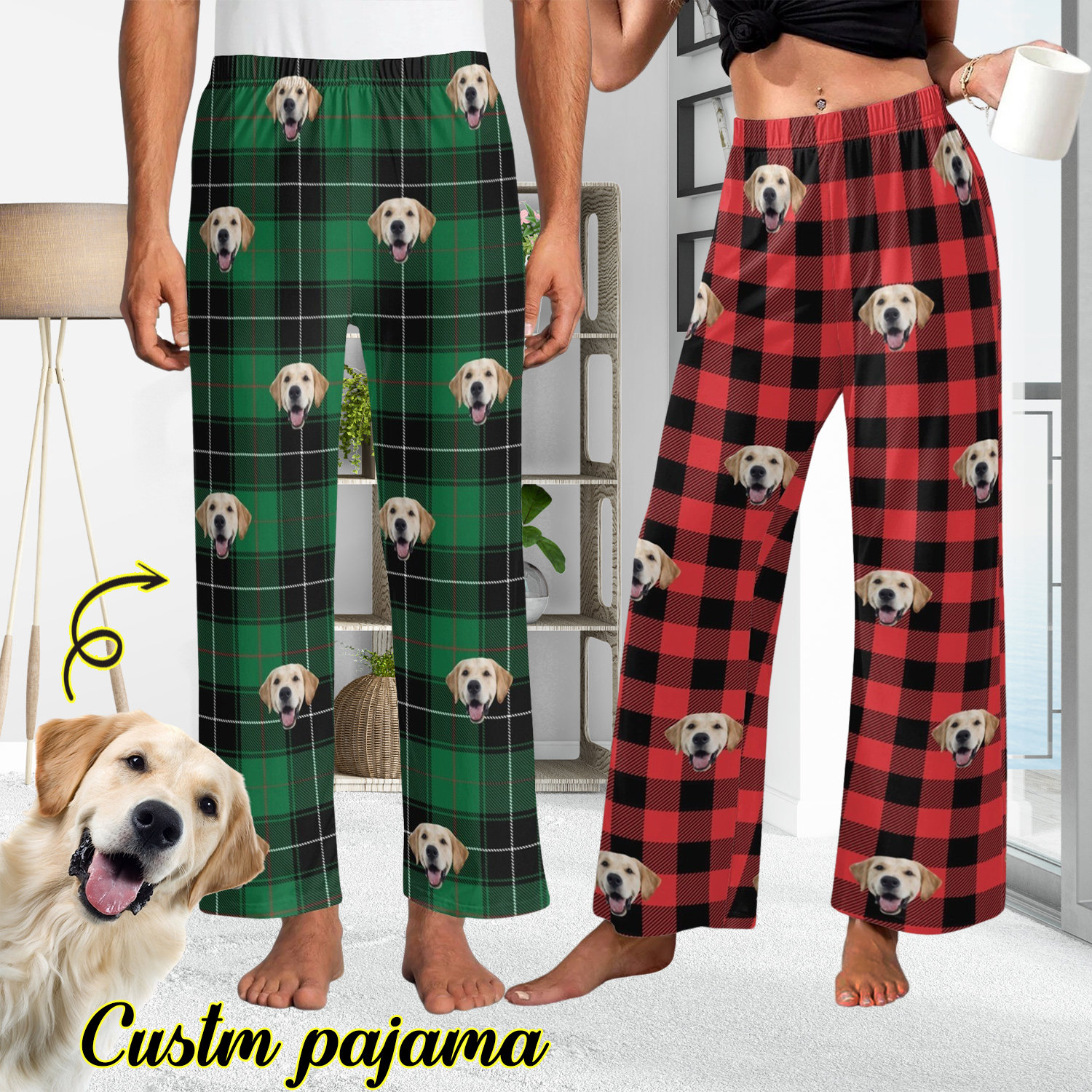 Dog Face Christmas Pajama Pants Funny Add Your Dog's Photo to