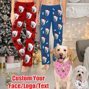 Christmas Gift, Custom pajamas pants with dog face for woman man, Custom Dog face Bandana, Custom pajama pants pet, family party gift