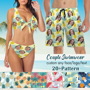 Personalized Couple Swimsuit Face Swim Trunks,Custom Face Men Women Swimwear,Custom Face Swim Trunk Bikini,Party/Vacation/Father&#39;s Day Gift
