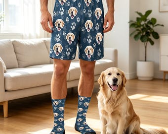 Custom Pet Face Pajama Pants Shorts, Personalized Dog Cat Photo Birthday Christmas Gift