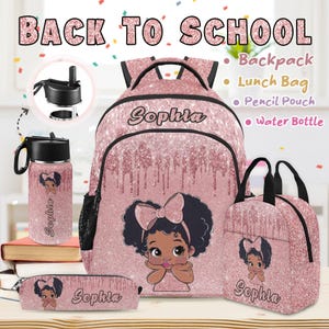 Custom Backpack for Kids,Personalized Afro Black Girl Book bagk,Lunch Bag,Pencil Pouch,Water Bottle, Name on School Bag,Back to School Gifts