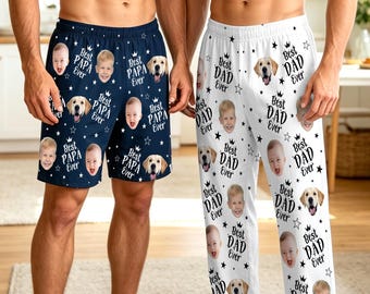 BestDadEver Custom Face Pajama Pants Shorts, Photo Gift fro Dad, Father's day Gifts