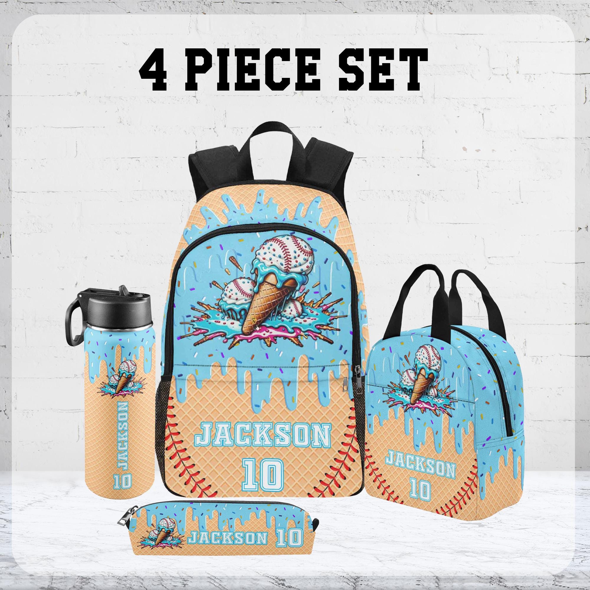 Personalized Ice Cream Drip Backpack Set: Custom Name Baseball Bag