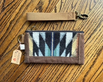 Armband - Gewachste Baumwolle - Wolle - Aztekisch - Braun - Reißverschluss-Beutel - Clutch - Taschenorganizer