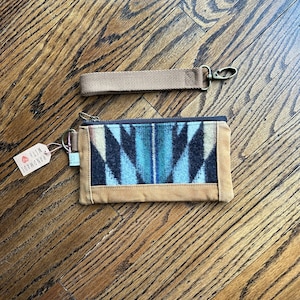 Wristlet - Waxed Canvas - Southwestern Wool - Aztec - Tan - Zipper Pouch - Clutch - Bag Organizer