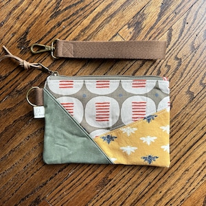 Bolso de mano - Mini - Lona encerada y lino - Geométrico y abeja - Clutch - Organizador de bolsos